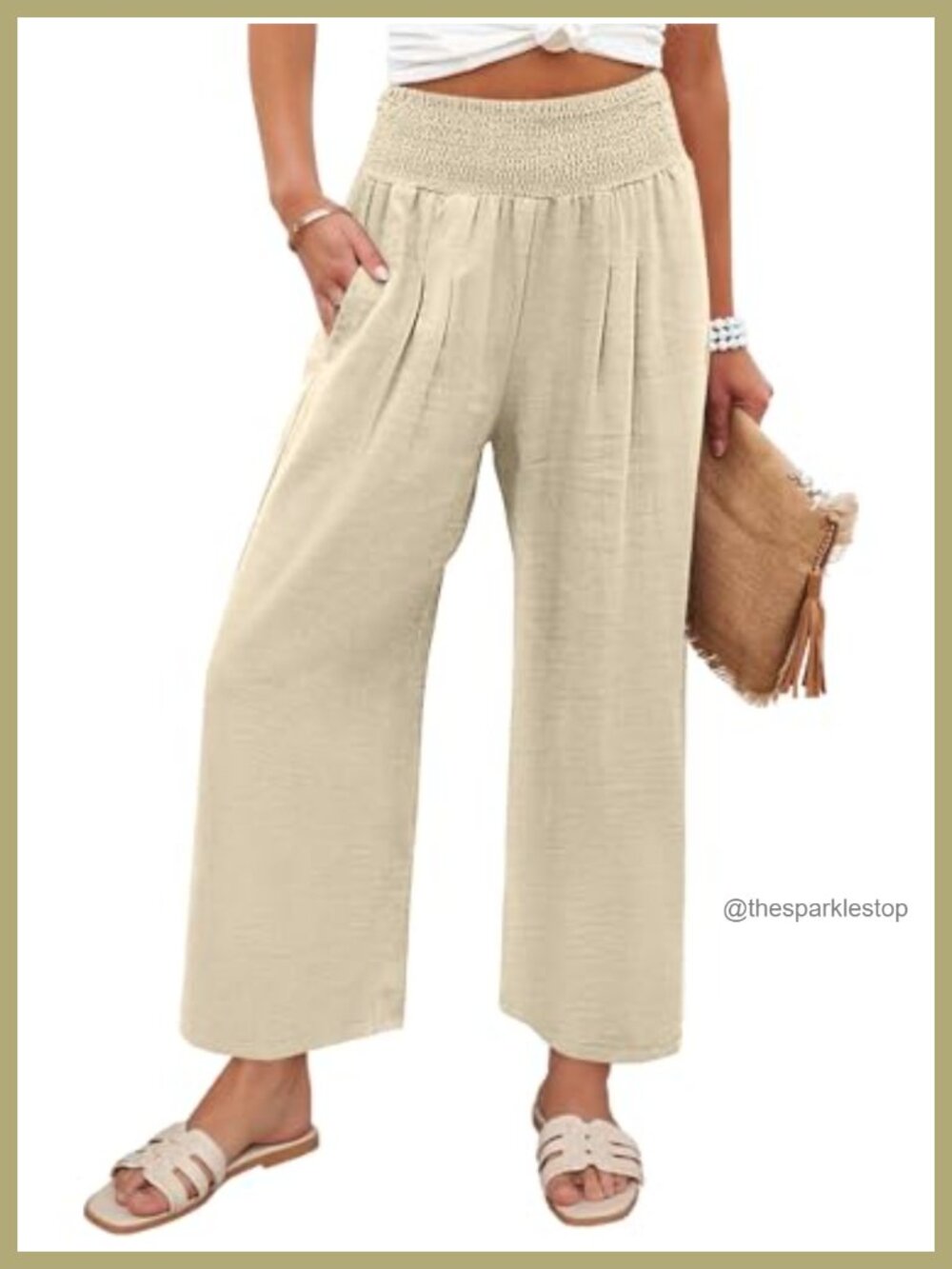 Wide Leg Palazzo Pants High Waisted Smocked Casual Lounge Trousers Pockets